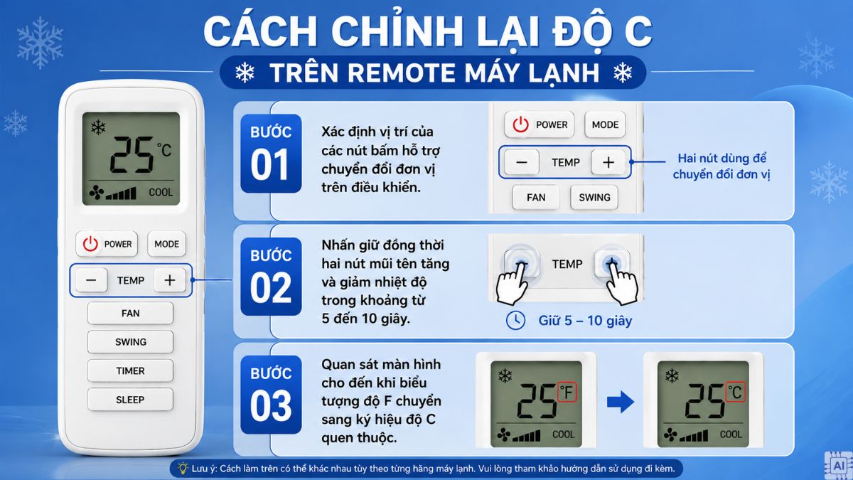 Cách chỉnh lại độ C trên remote máy lạnh