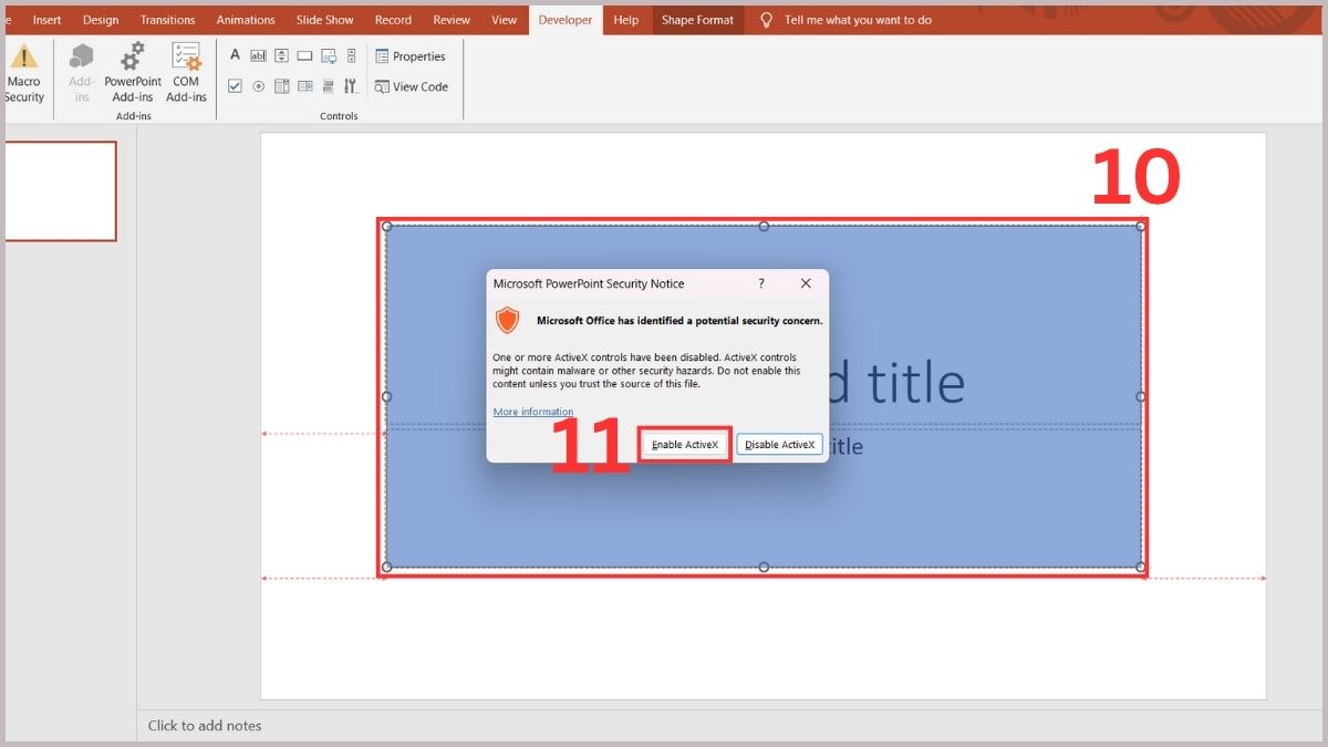 Chọn Enable ActiveX để xác nhận kích hoạt