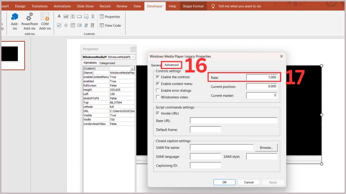 Tùy chỉnh thông số tốc độ video tại mục Rate