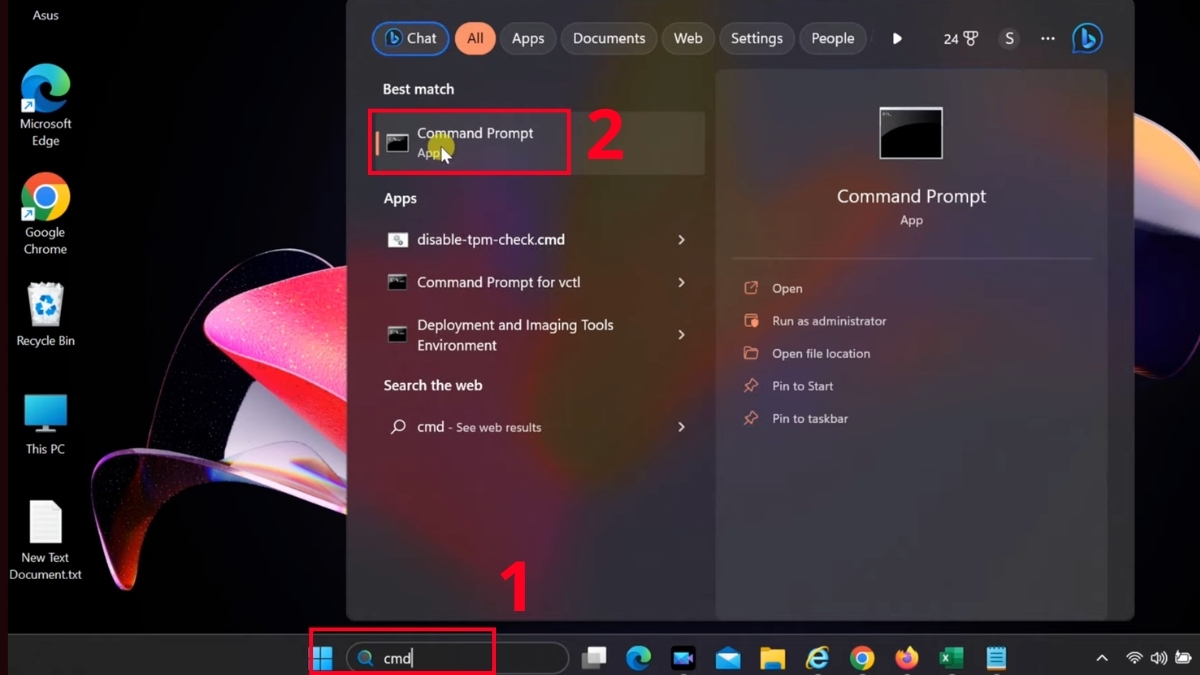 Mở Command Prompt bằng cmd