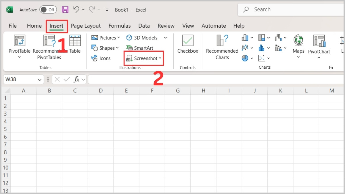 Một trực tiếp một phần màn hình Excel bước 1
