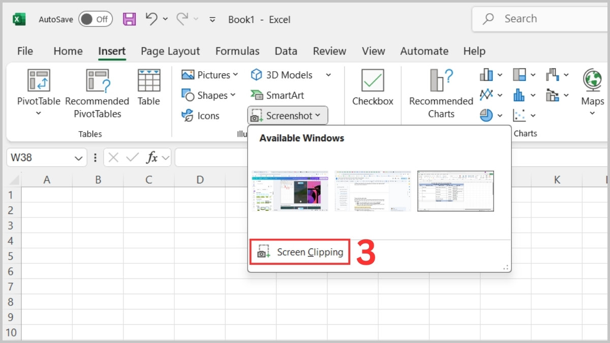 Một trực tiếp một phần màn hình Excel bước 2