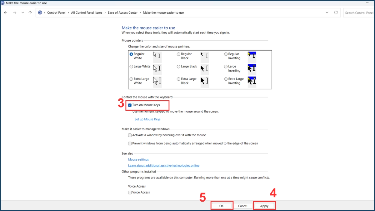 Sử dụng tính năng Mouse Keys bước 3