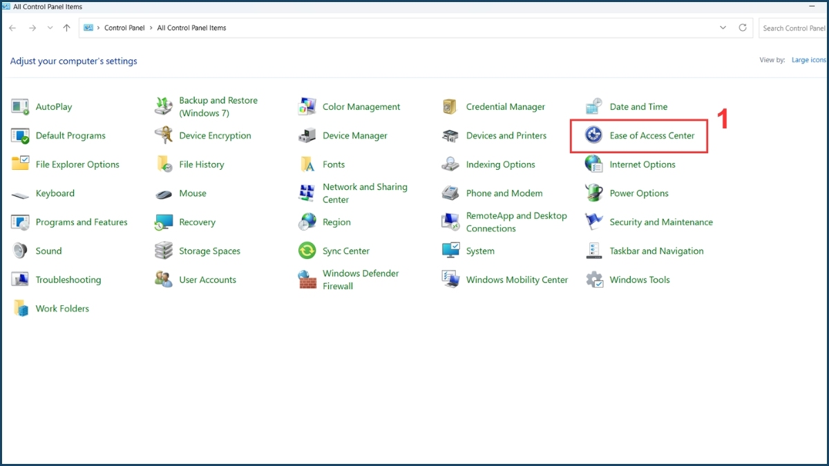 Sử dụng tính năng Mouse Keys bước 1