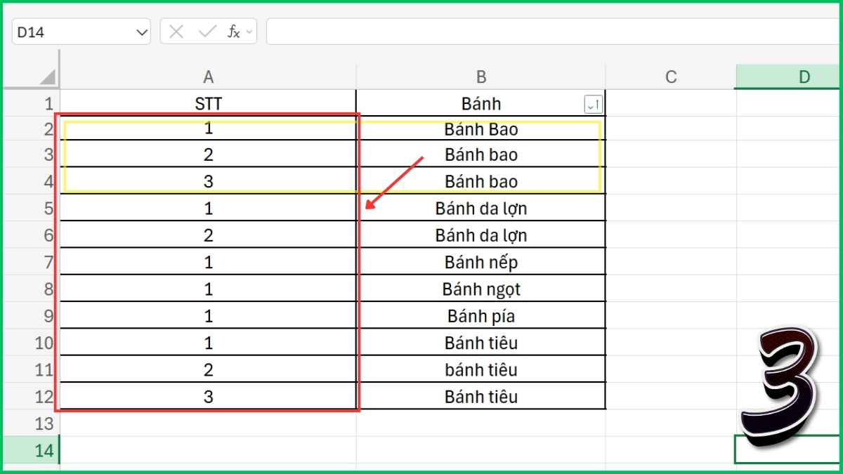 Đánh số thứ tự trong Excel theo nhóm bằng hàm COUNTIF bước 2