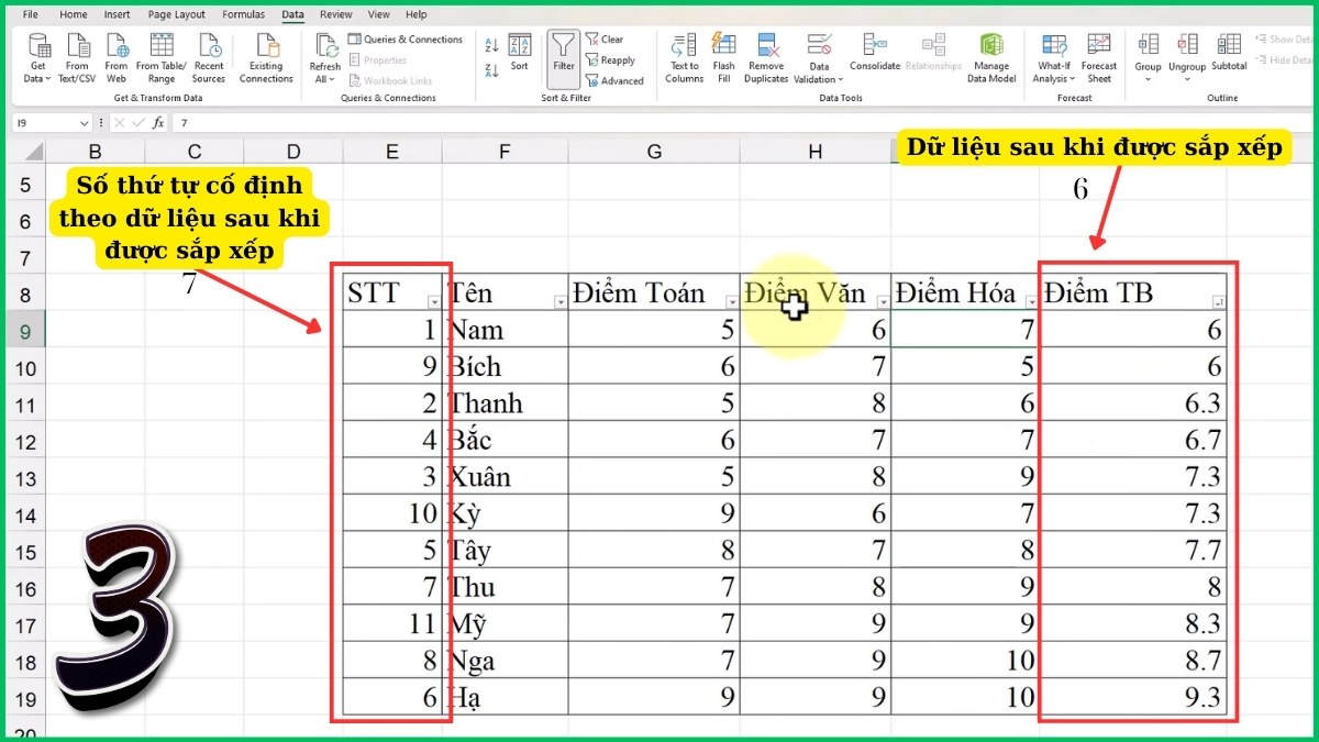 Cố định khi sắp xếp dữ liệu trong excel bước 2