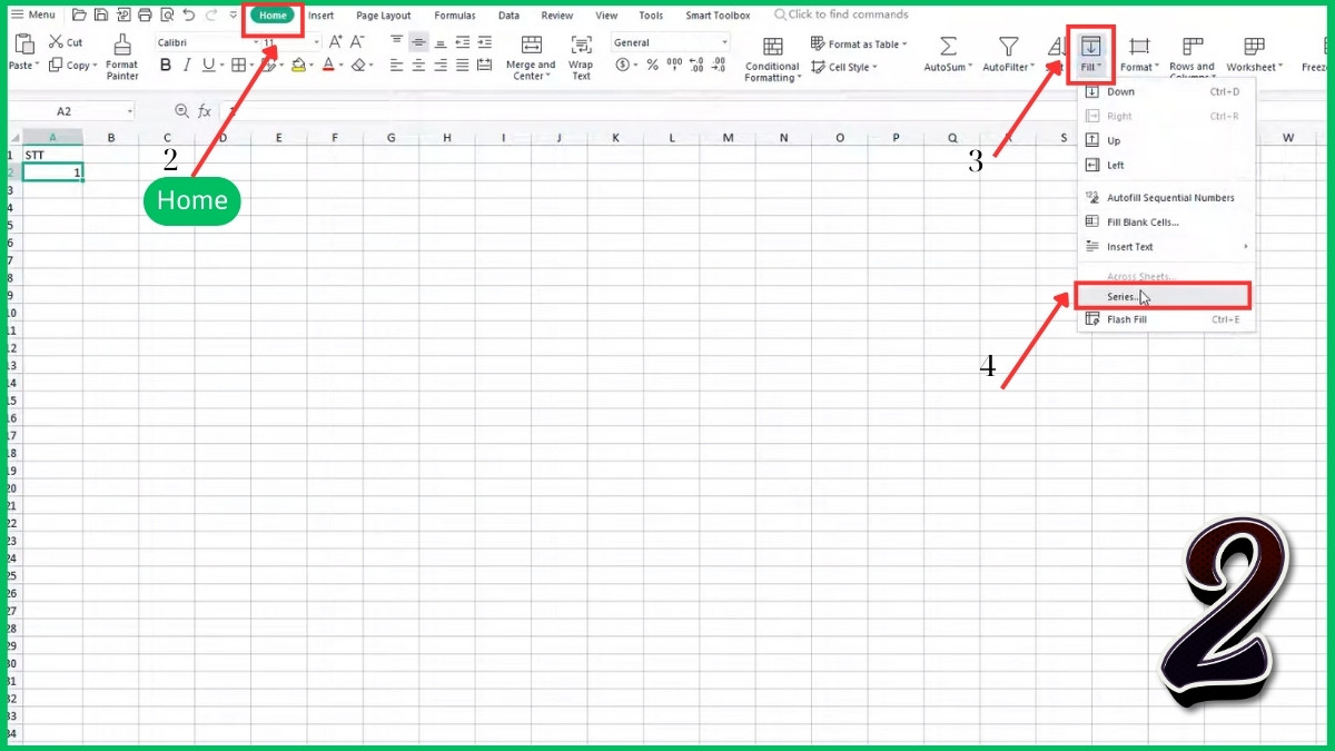 Đánh số thứ tự trong Excel bằng Fill Series bước 1