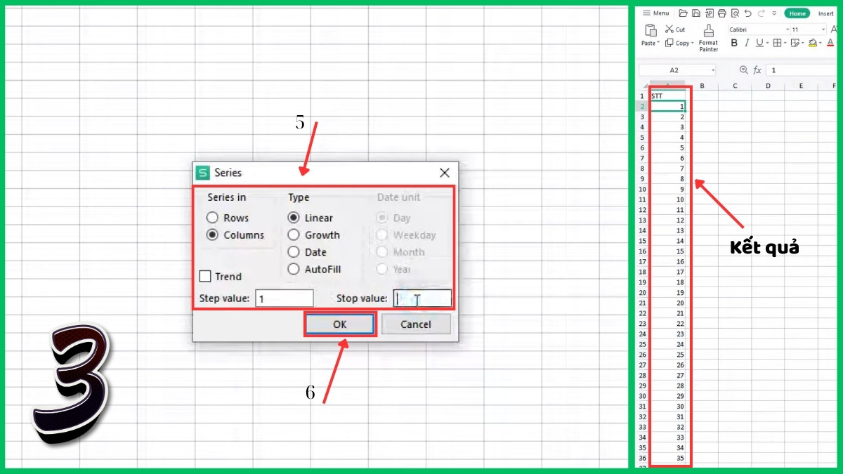 Đánh số thứ tự trong Excel bằng Fill Series bước 2
