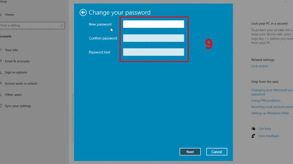 Điền mật khẩu mới vào ô New password