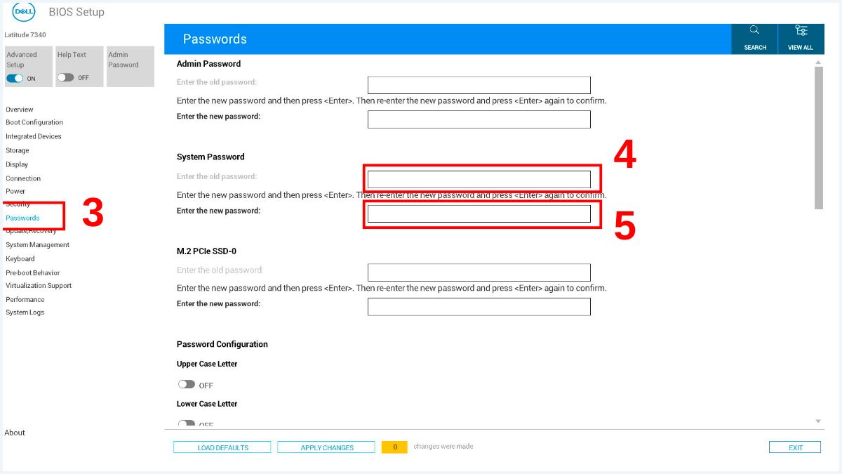 Tìm đến mục Mật khẩu trong BIOS