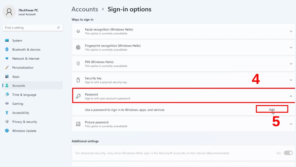 Chọn phương thức đặt mật khẩu cho laptop