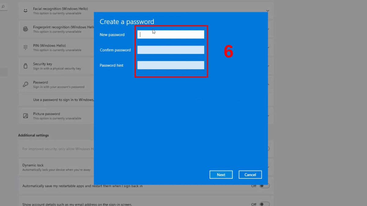 Nhập và xác nhận mật khẩu của laptop DELL