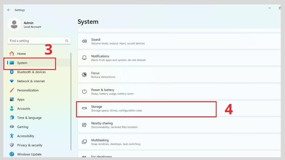Sử dụng Storage Sense để dọn dẹp hệ thống bước 2