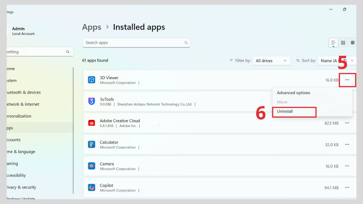 Gỡ bỏ những ứng dụng không cần thiết bước 3