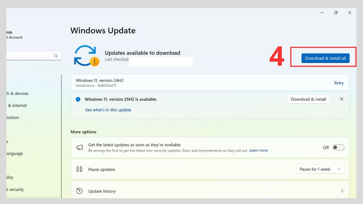 Update hệ điều hành Windows và driver máy tính bước 3