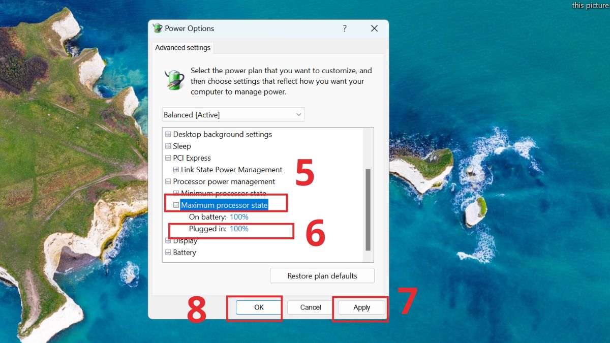 Bật chế độ hiệu suất tối đa khi cắm sạc để máy tính chạy hết công suất bước 5