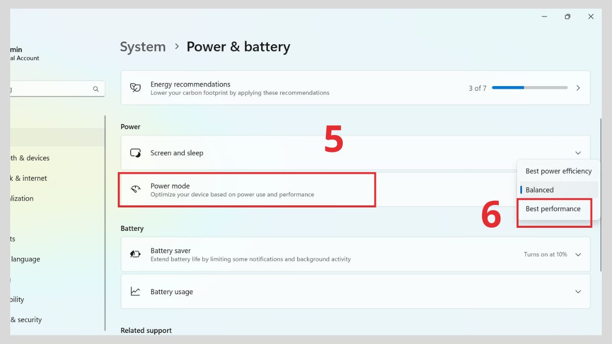 Kích hoạt chế độ hiệu suất cao trong Power Mode để máy tính chạy hết công suất bước 3