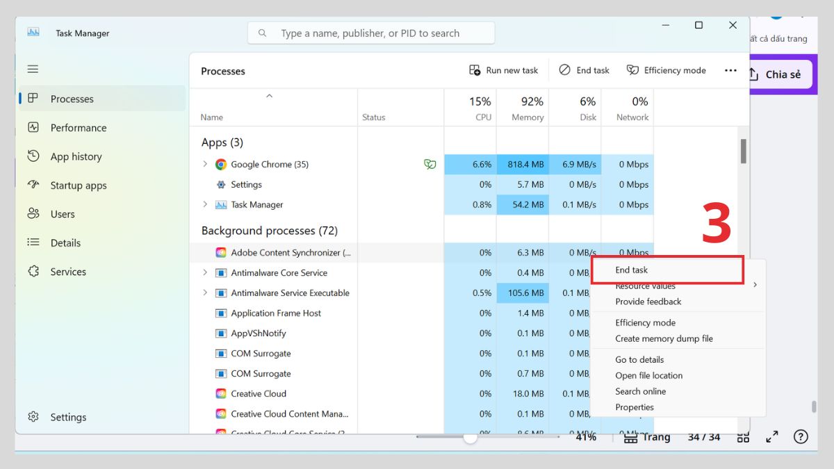 Tắt các ứng dụng chạy ngầm và ứng dụng khởi động cùng Windows bước 3