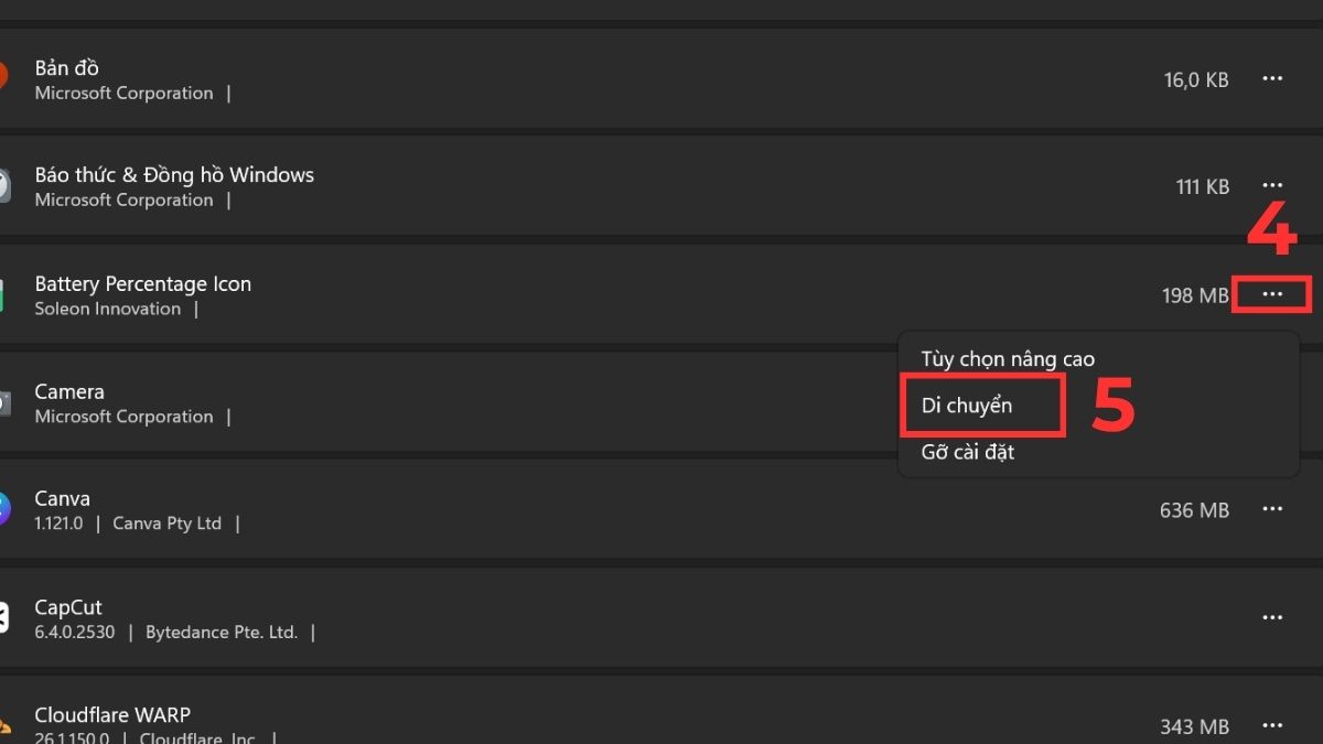 Cách di chuyển ứng dụng sang ổ đĩa khác Windows 10 bước 3