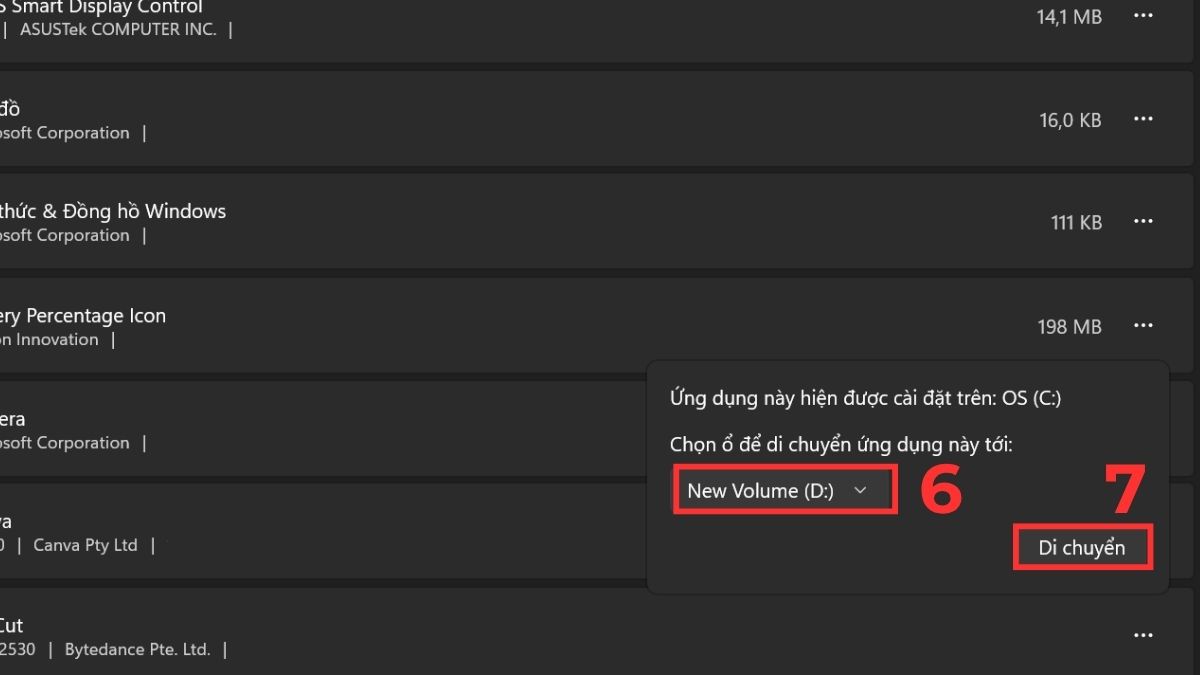 Cách di chuyển ứng dụng sang ổ đĩa khác Windows 10 bước 4