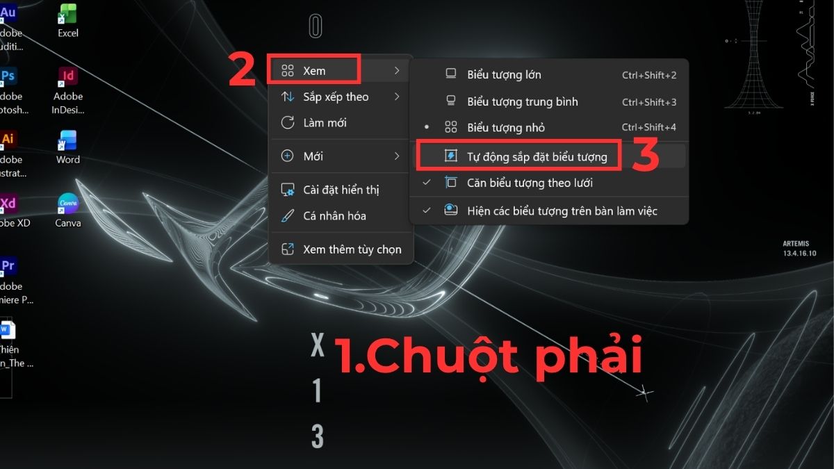 Sắp xếp icon theo ý muốn trên laptop bước 1