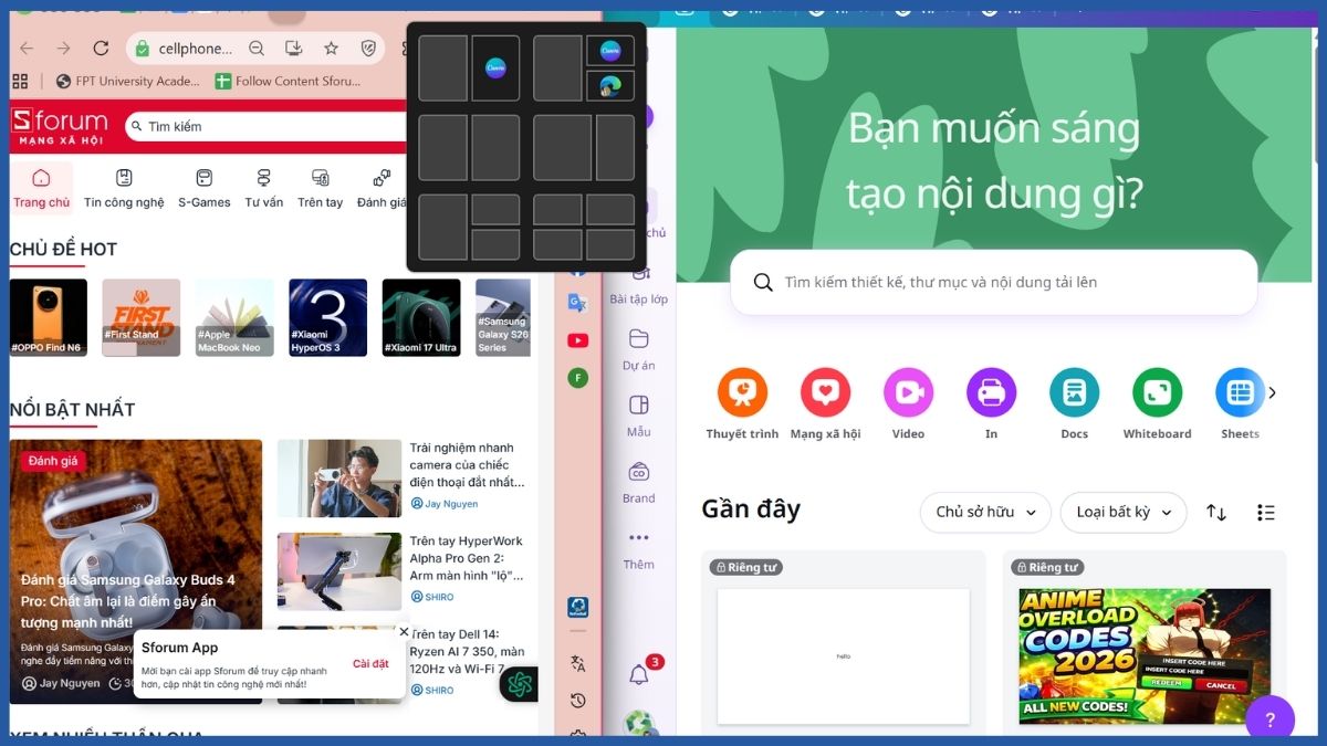 Tối ưu workflow với tính năng Snap Assist