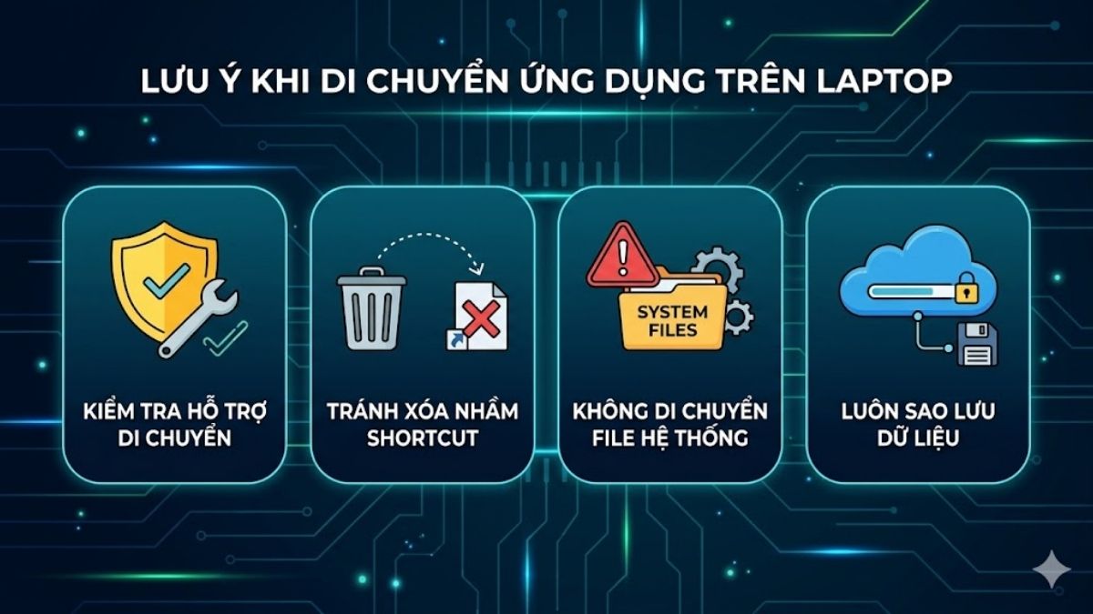 Lưu ý khi di chuyển ứng dụng trên laptop