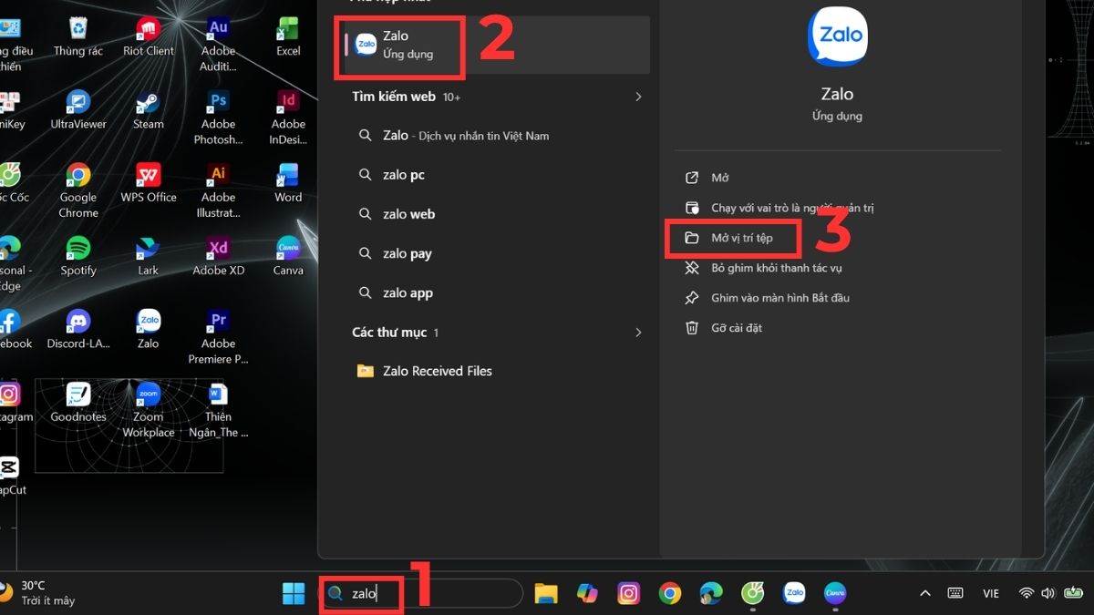 Cách di chuyển ứng dụng ra màn hình chính laptop bước 1