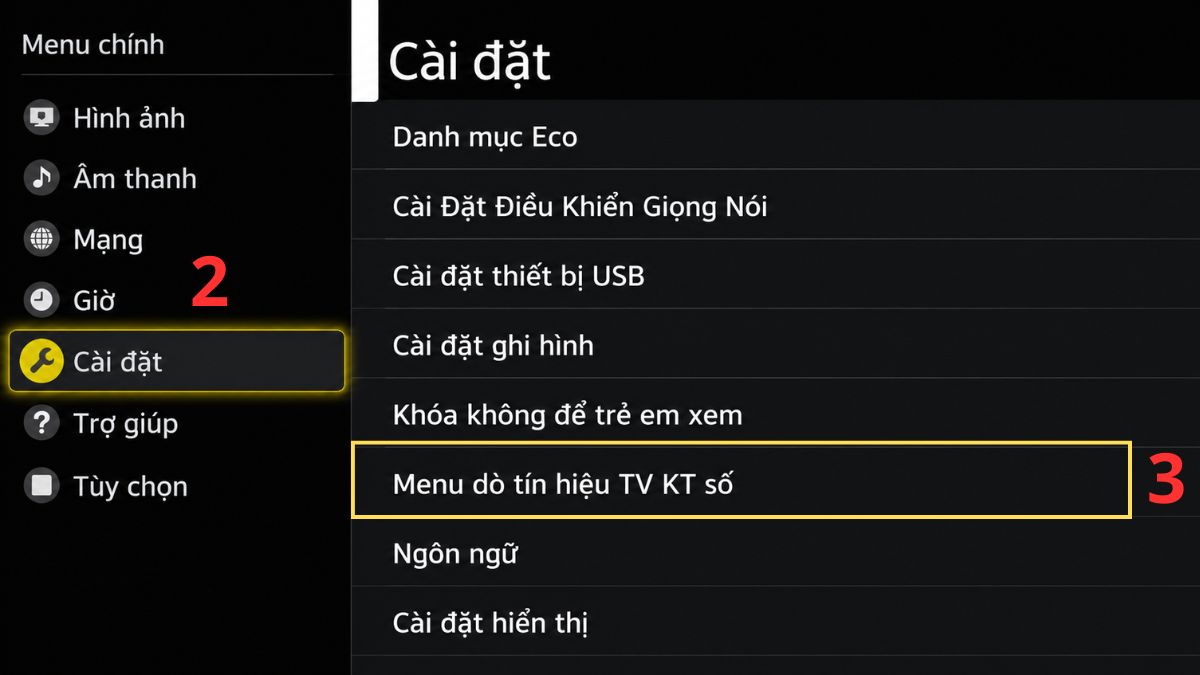 Cách dò lại kênh trên tivi Panasonic khi bị mất kênh bước 2