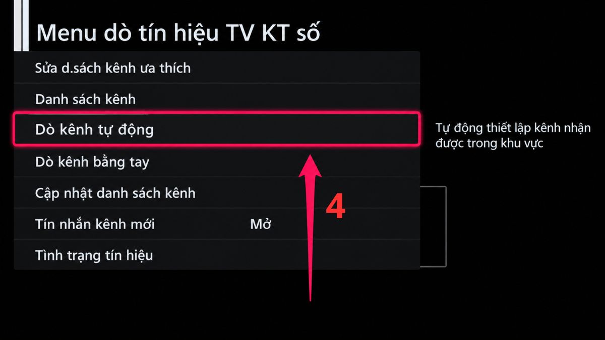 Cách dò lại kênh trên tivi Panasonic khi bị mất kênh bước 3