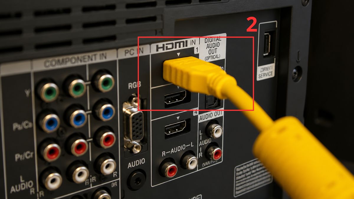 Liên kết đường truyền tín hiệu giữa đầu thu và tivi bằng dây cáp AV