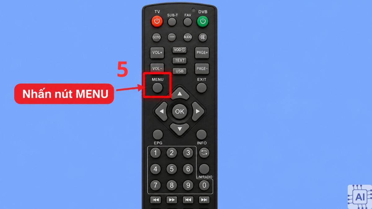 Nhấn nút Menu trên remote của đầu thu