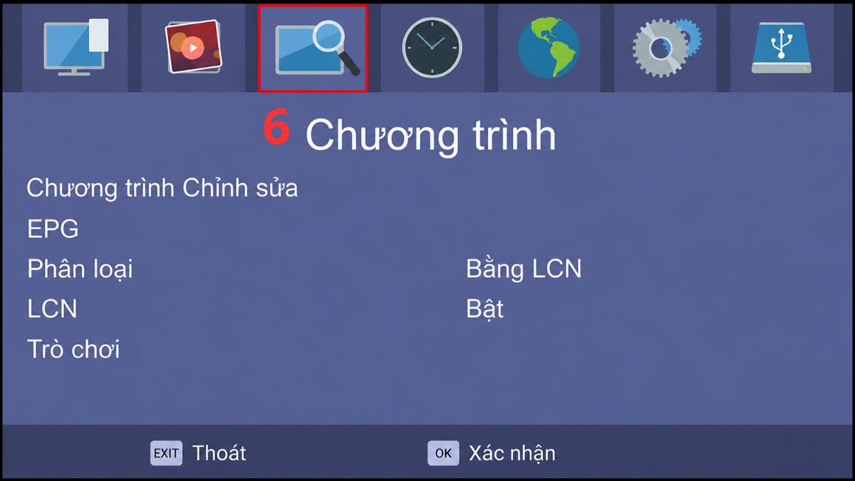 Chọn biểu tượng Dò kênh