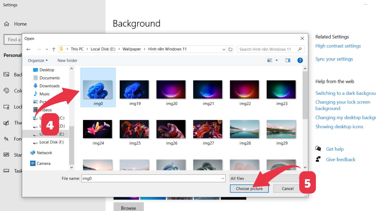Đổi hình nền máy tính thông qua Settings Win 10 bước 3