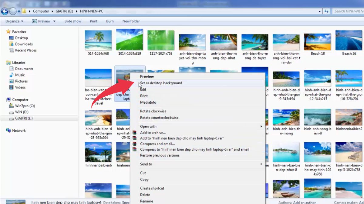 Cách đổi hình nền máy tính Win 7 trực tiếp từ ảnh tải về sẵn