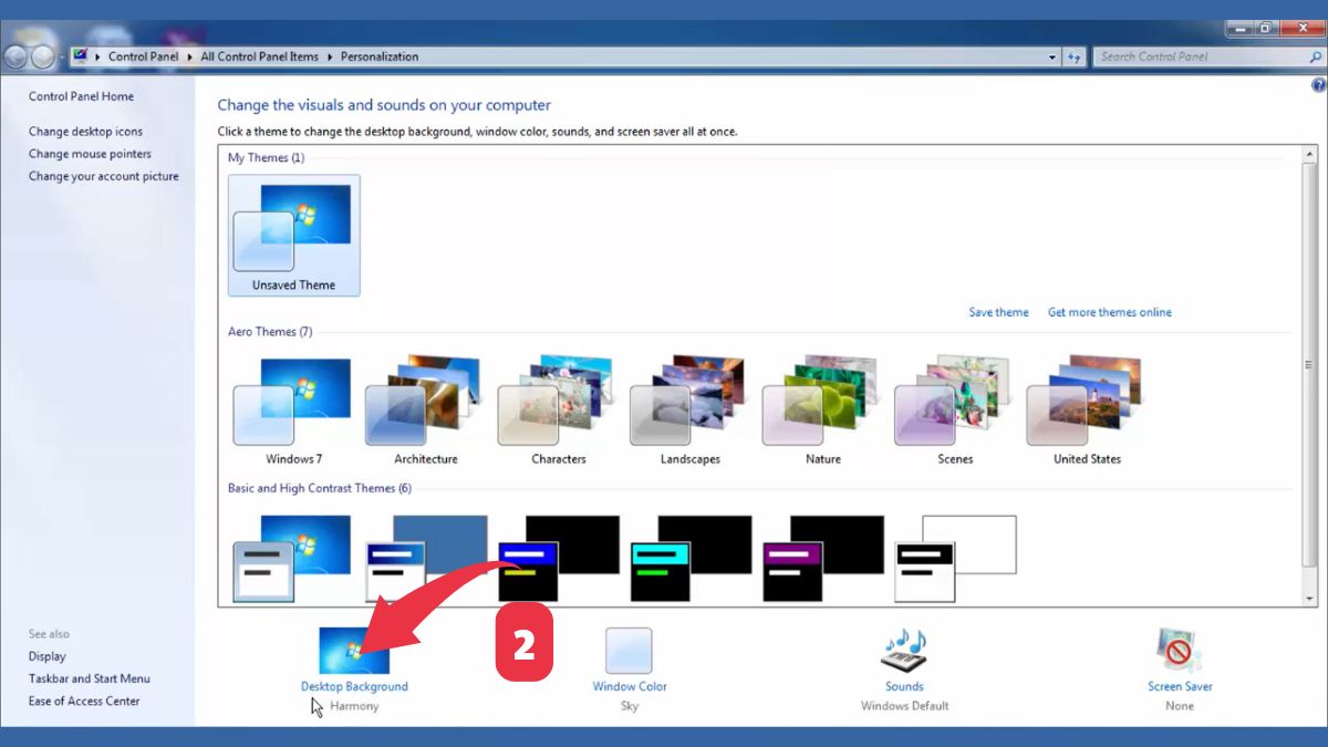 Đổi hình nền máy tính thông qua Settings Win 7 bước 2