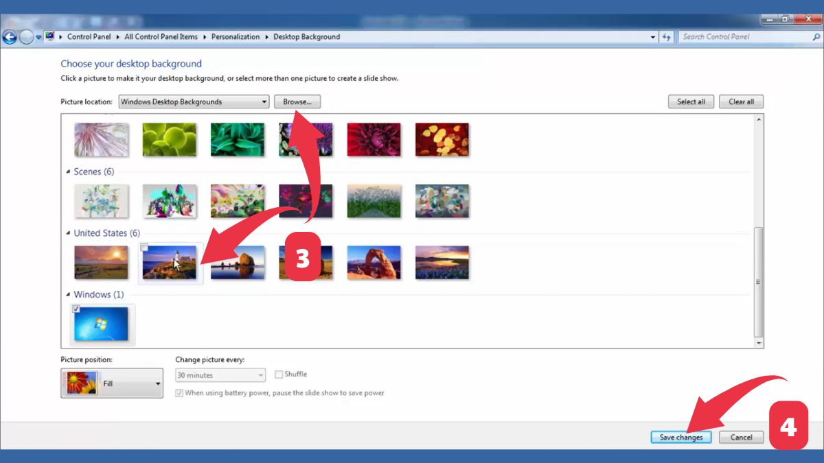 Đổi hình nền máy tính thông qua Settings Win 7 bước 3