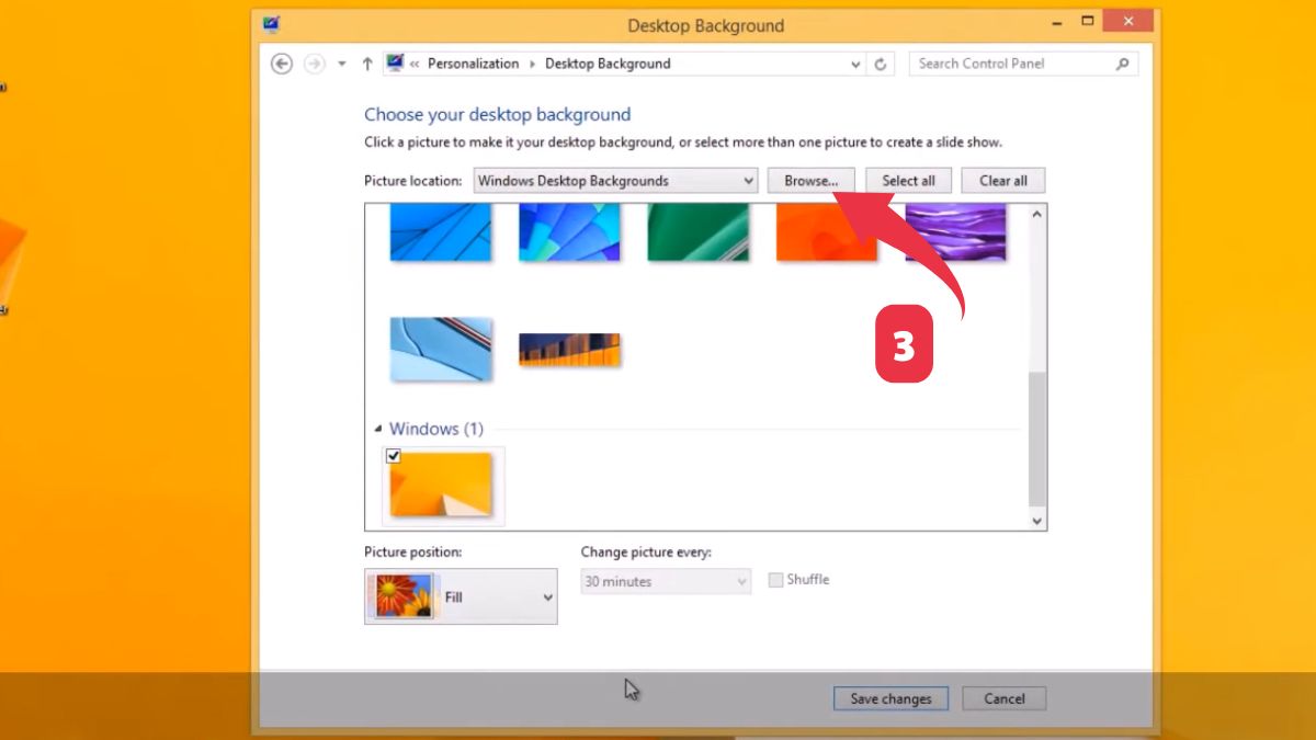 Đổi hình nền máy tính Win 8 thông qua Settings bước 3