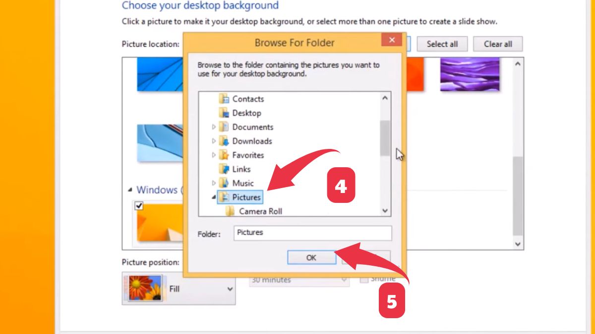 Đổi hình nền máy tính Win 8 thông qua Settings bước 4