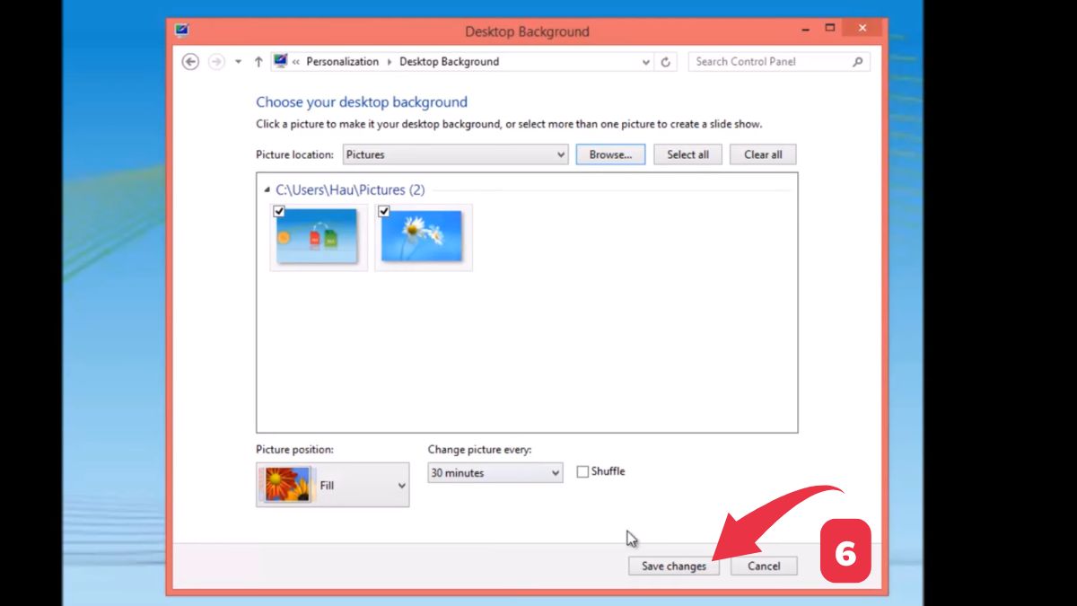 Đổi hình nền máy tính Win 8 thông qua Settings bước 5