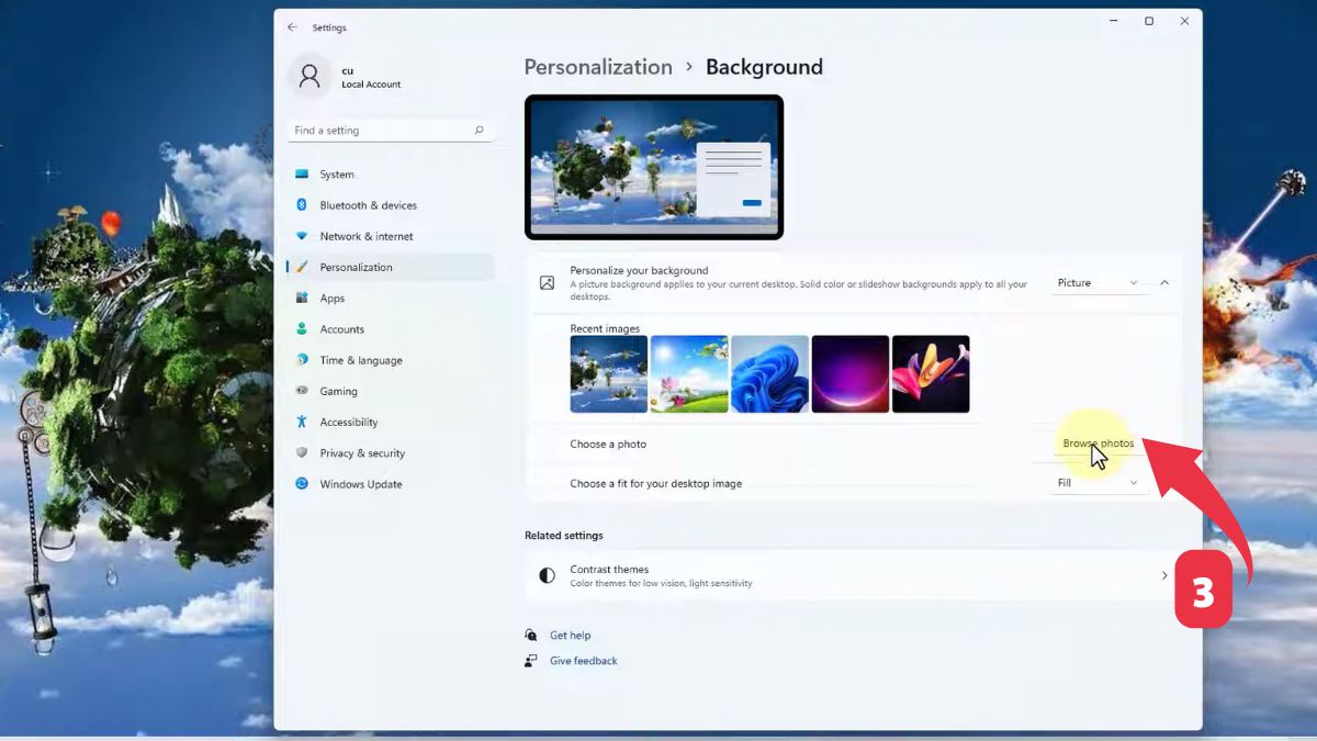 Đổi hình nền máy tính bằng Settings Win 11 bước 3