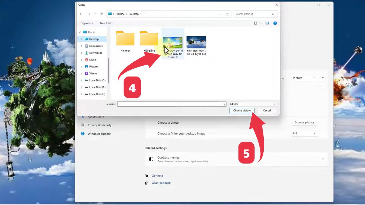 Đổi hình nền máy tính bằng Settings Win 11 bước 4