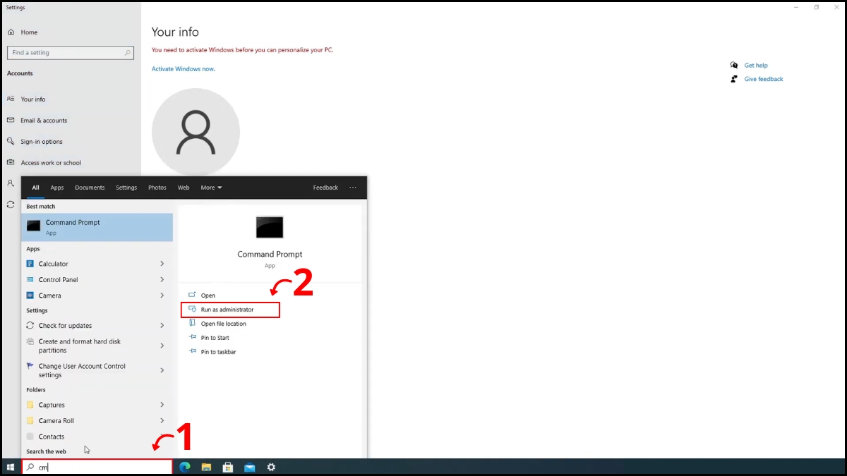 Thay đổi mật khẩu qua Command Prompt bước 1