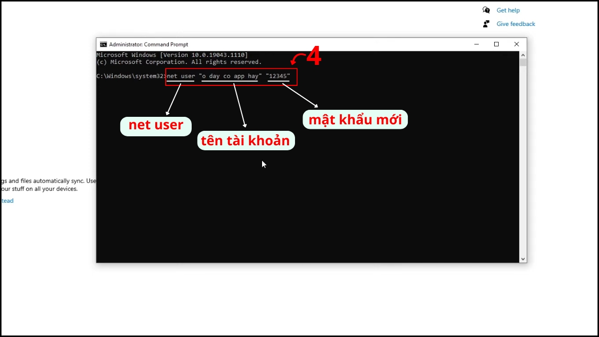 Thay đổi mật khẩu qua Command Prompt bước 3