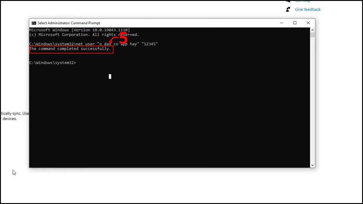 Thay đổi mật khẩu qua Command Prompt bước 4