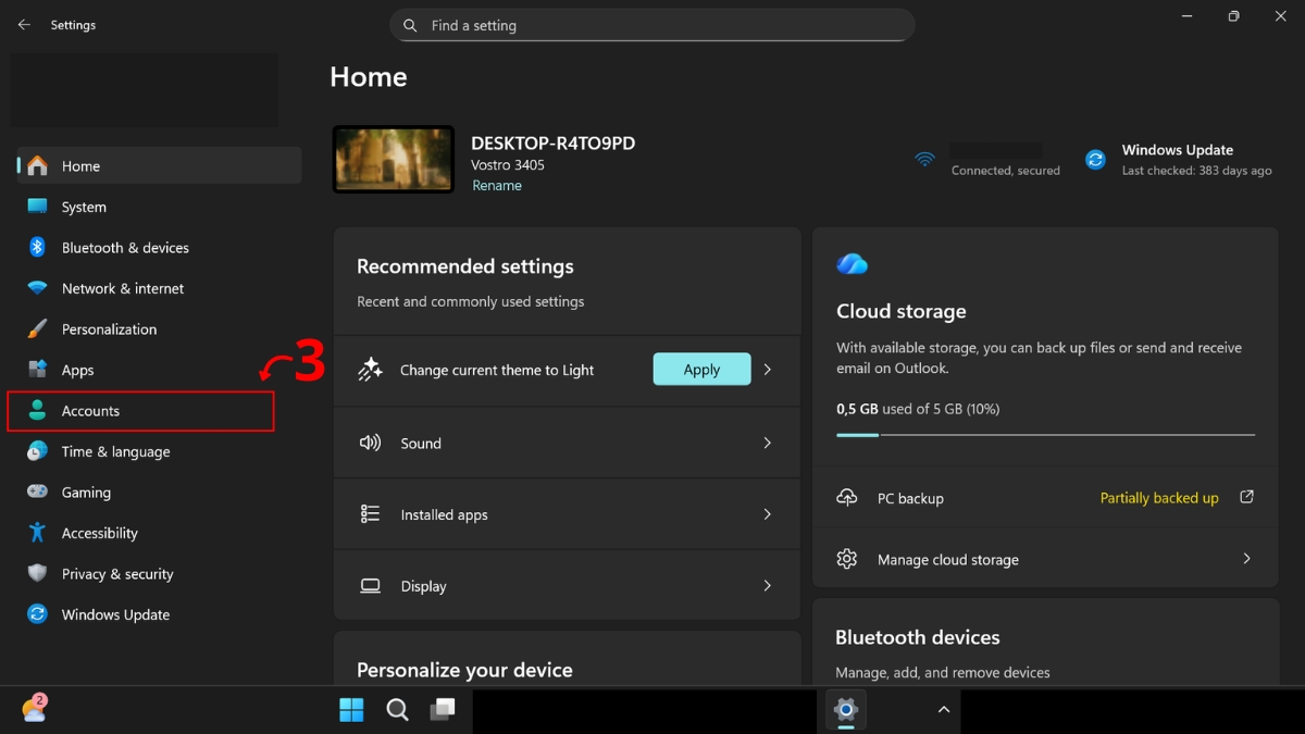 Thay đổi mật khẩu qua Settings Windows 11 bước 2