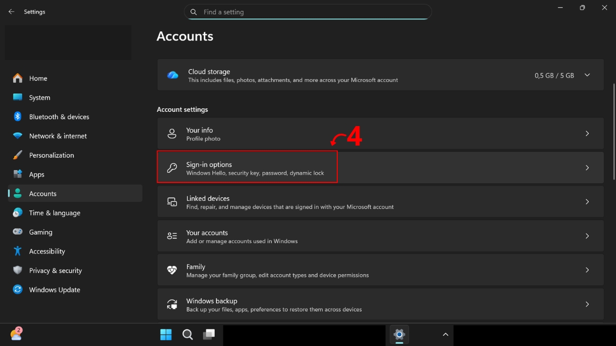 Thay đổi mật khẩu qua Settings Windows 11 bước 3