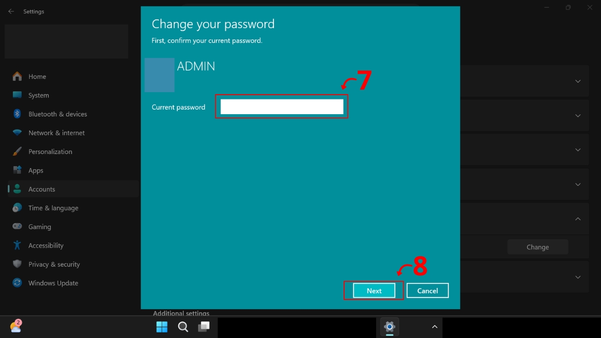 Thay đổi mật khẩu qua Settings Windows 11 bước 5