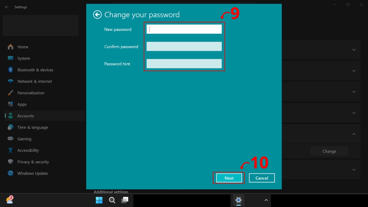 Thay đổi mật khẩu qua Settings Windows 11 bước 5 1