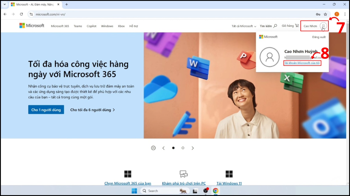 Đổi mật khẩu tài khoản Microsoft trên Windows 11 bước 3